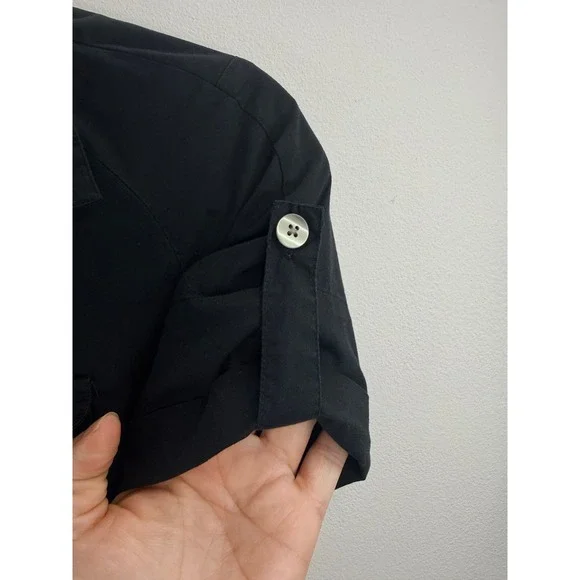 Banana Republic Black Utility Shirt Dress Short Sleeve Button Front Waist Tie Sm - Picture 6 of 12